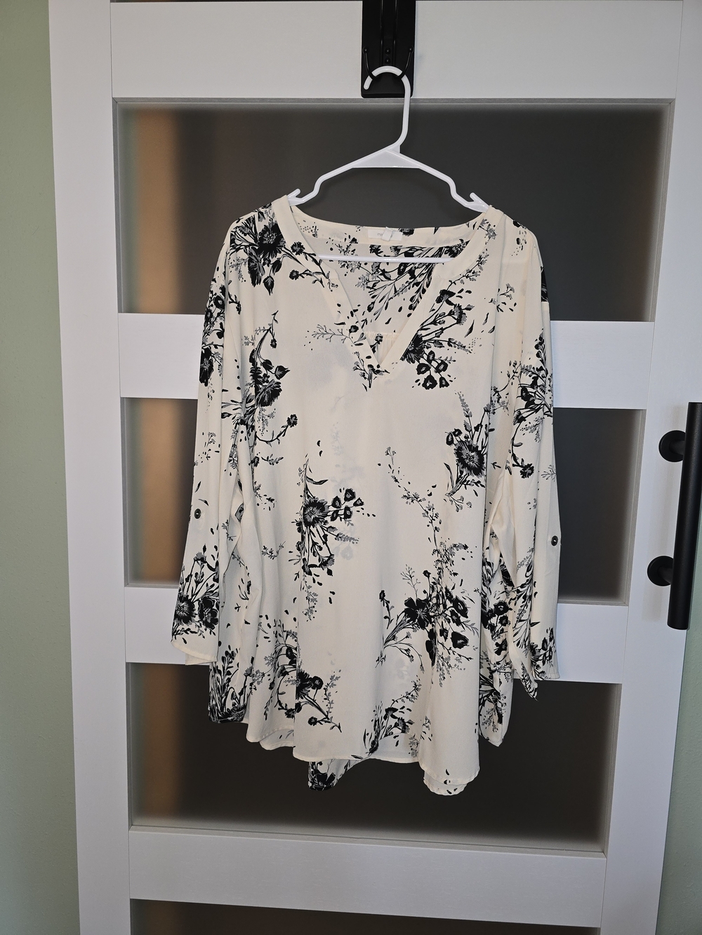 Maurices Cream Blouse with Black Floral Print